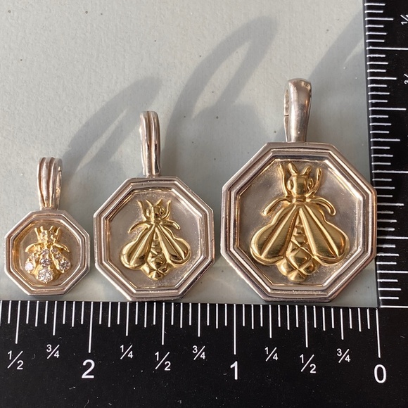 Designer SLANE ~JUMBO 18K GOLD BEE π Enhancer Pendant Sterling Silver 18g RARE! - Picture 5 of 16